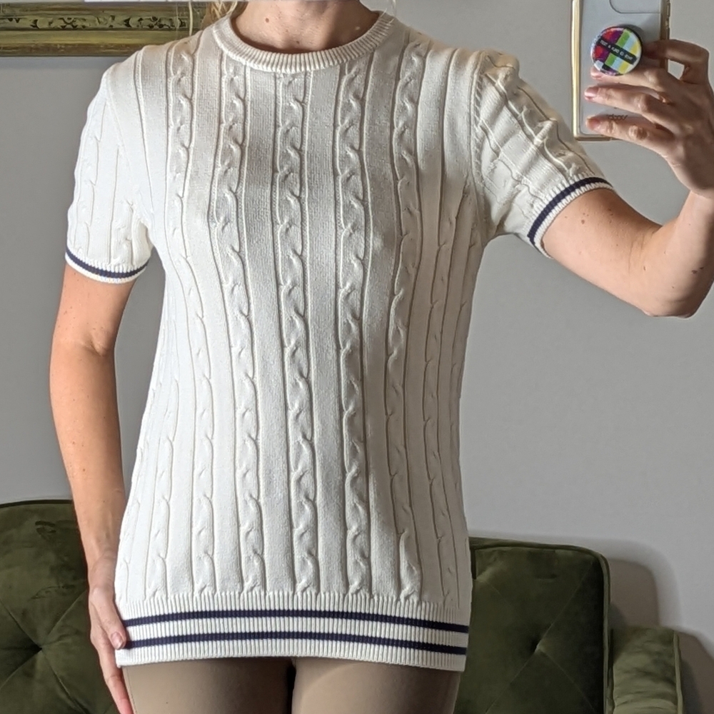 Exhibit 100% Cotton Cable Knit Sweater Tennis Prep Golf Women's Size Small